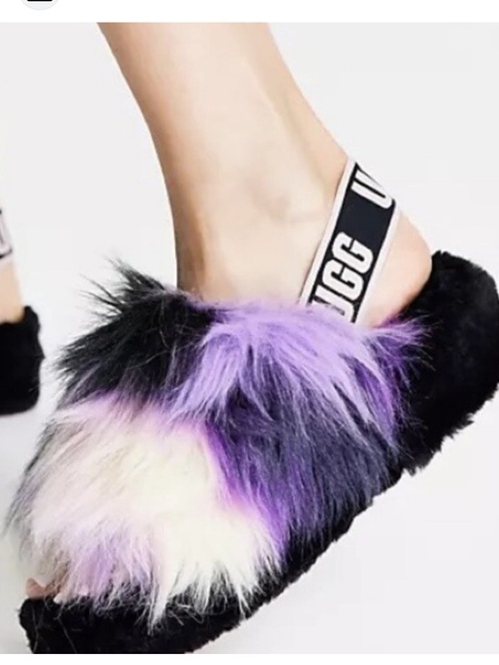 UGG Shoes - UGG Fluff Slide Slingback - Purple, Black & White Faux Fur